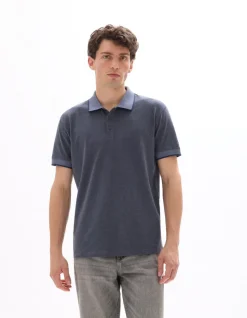 Polo regular fit jersey stretchkatoen - gemêleerd grijs