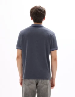 Polo regular fit jersey stretchkatoen - gemêleerd grijs