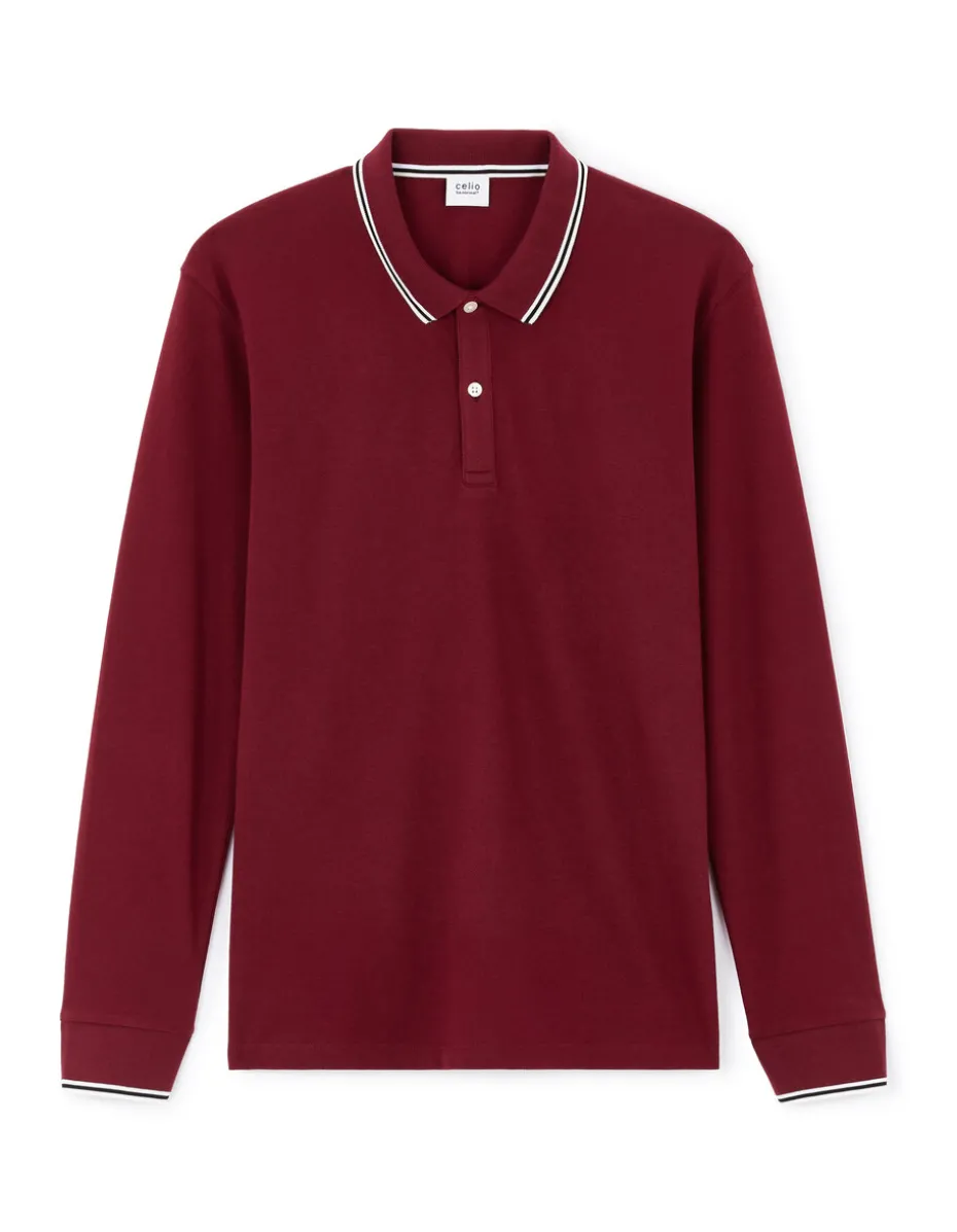 Polo regular fit met contrasterende kraag in katoen - bordeaux