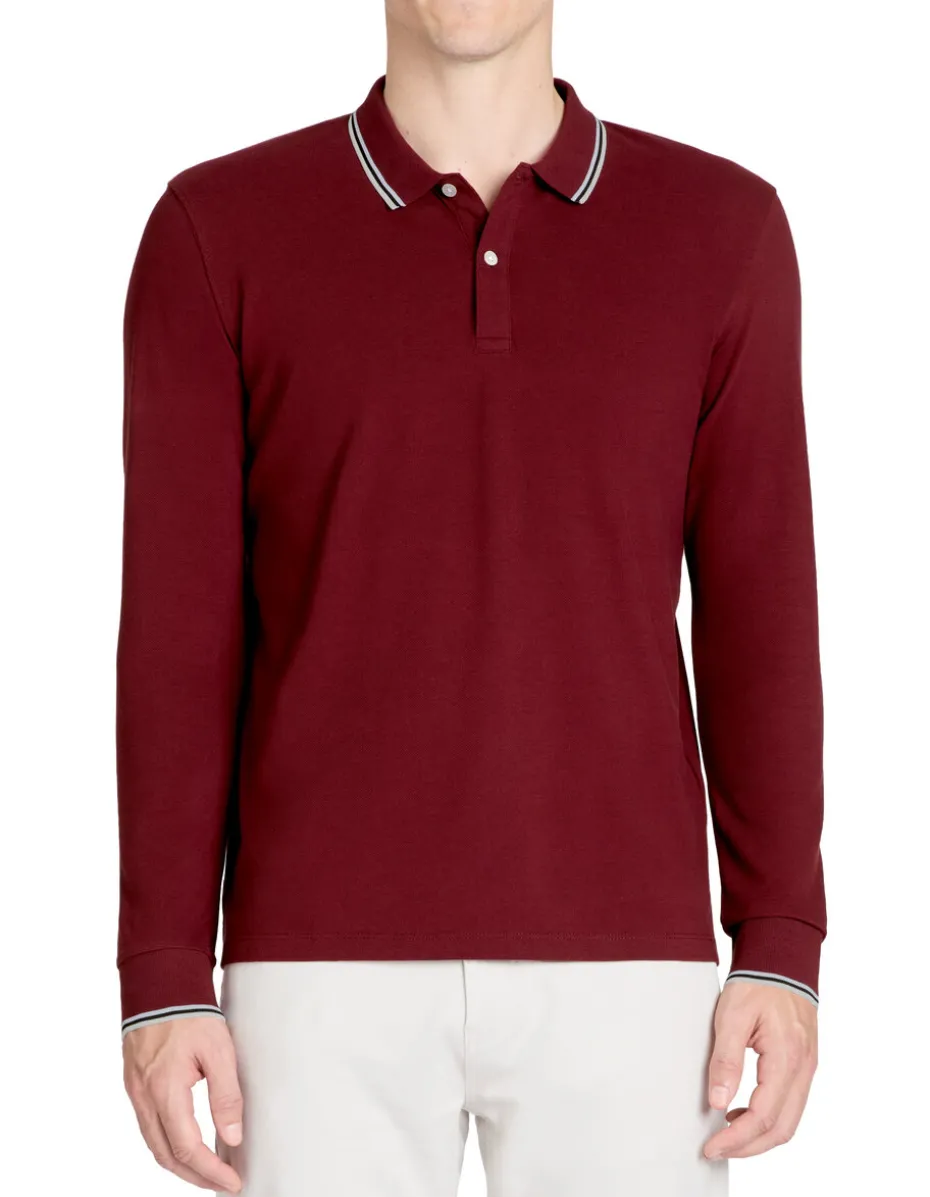 Polo regular fit met contrasterende kraag in katoen - bordeaux