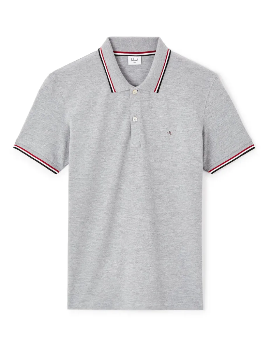 Polo slim katoen stretch - grijs