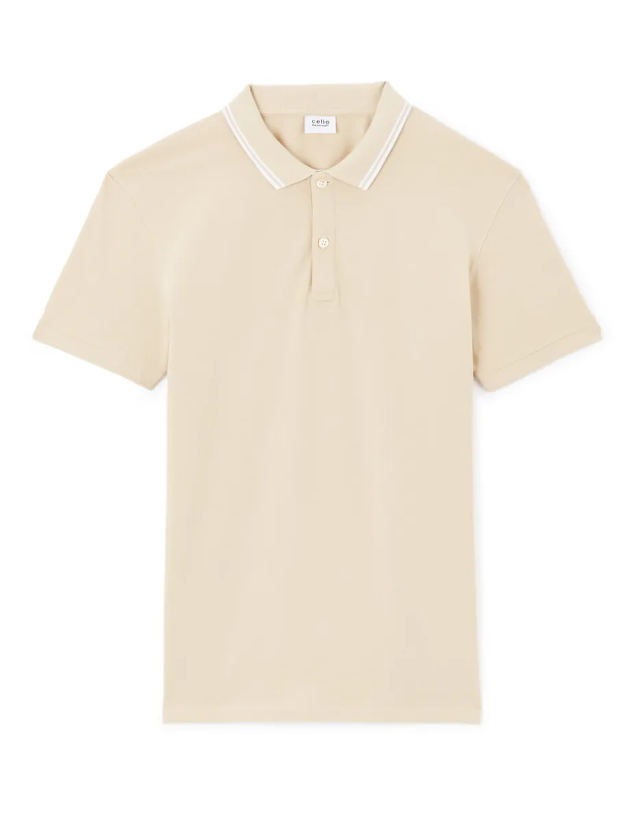 Polo slim katoen stretch - beige