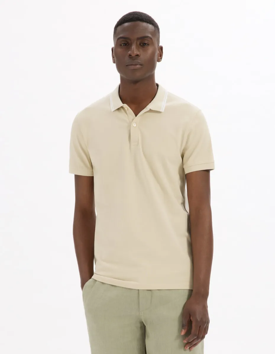 Polo slim katoen stretch - beige