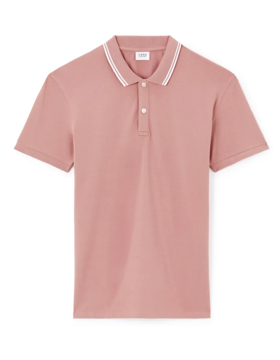 Polo slim katoen stretch - roze