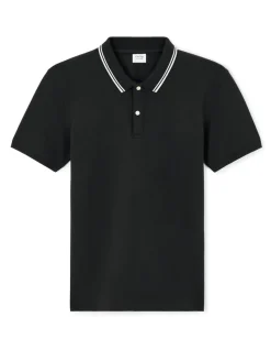 Polo slim katoen stretch - zwart