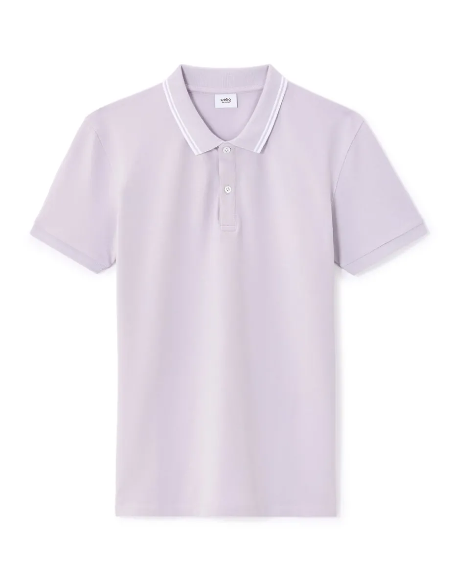 Polo slim katoen stretch - paars
