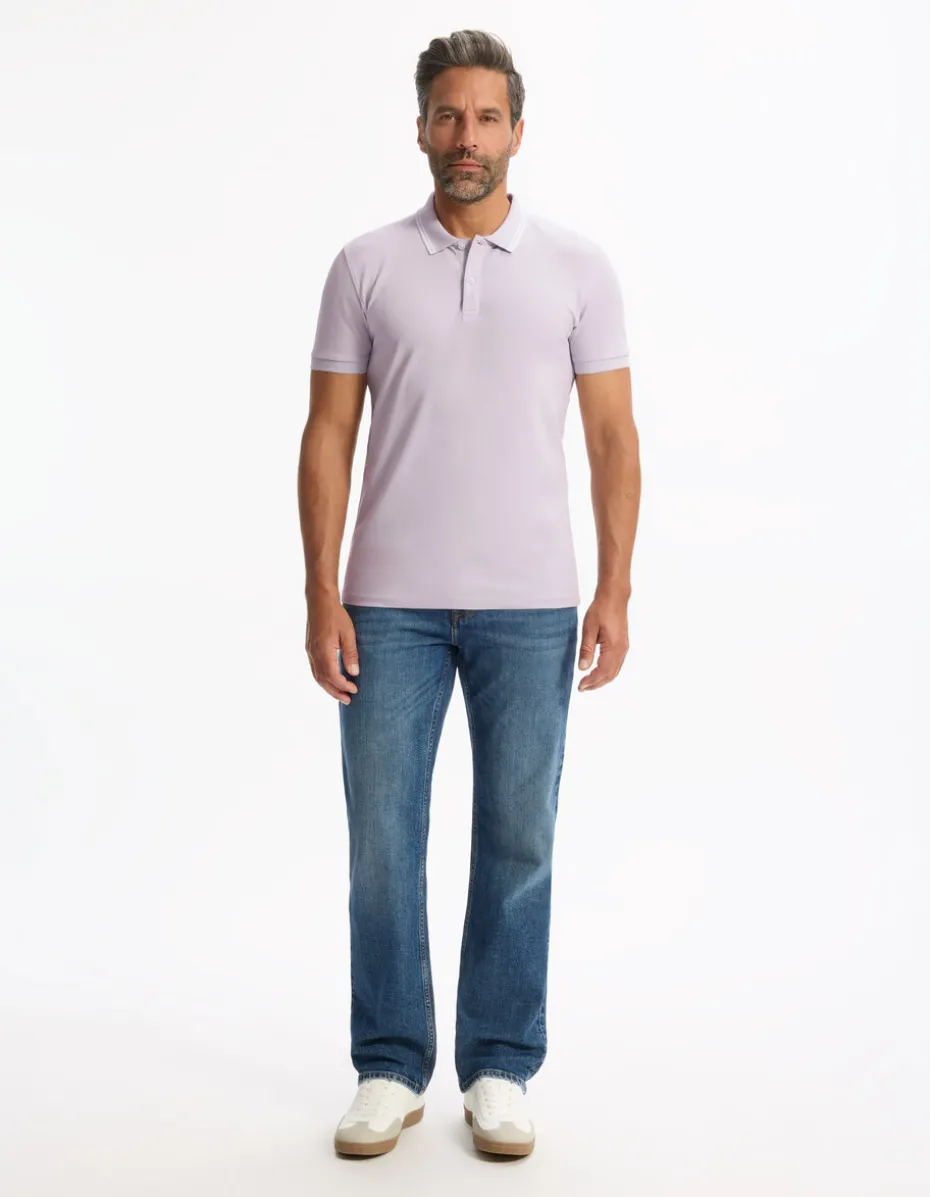 Polo slim katoen stretch - paars