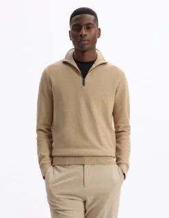 Pull col camionneur slim 100% katoen - beige