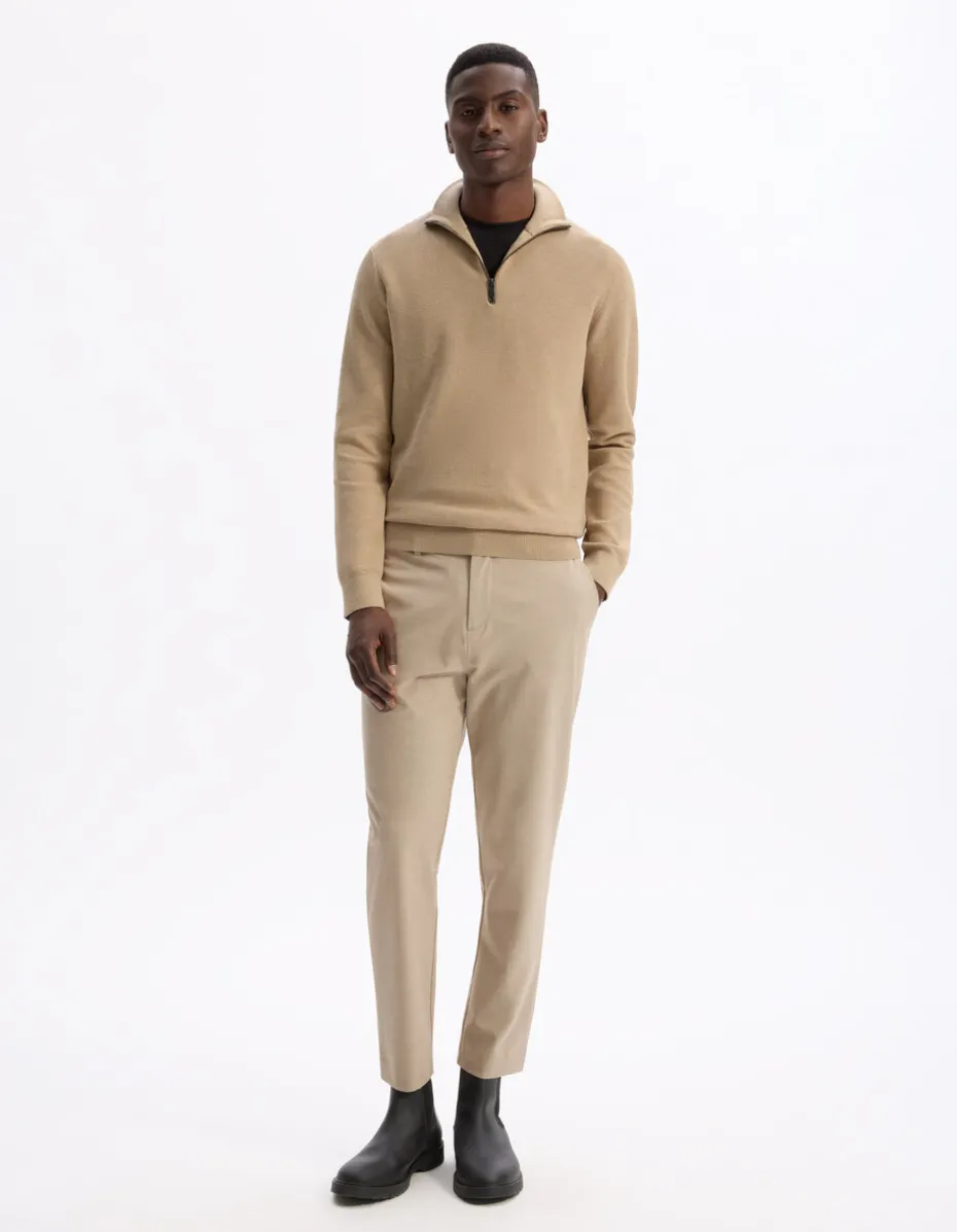 Pull col camionneur slim 100% katoen - beige