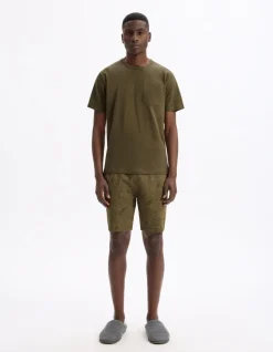 Pyjamashort 100% katoen - kaki ananasmotieven