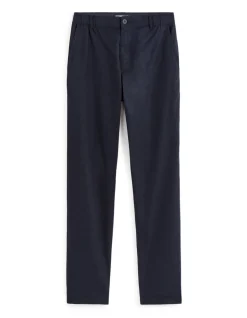 Rechte broek van linnen en katoen - marineblauw