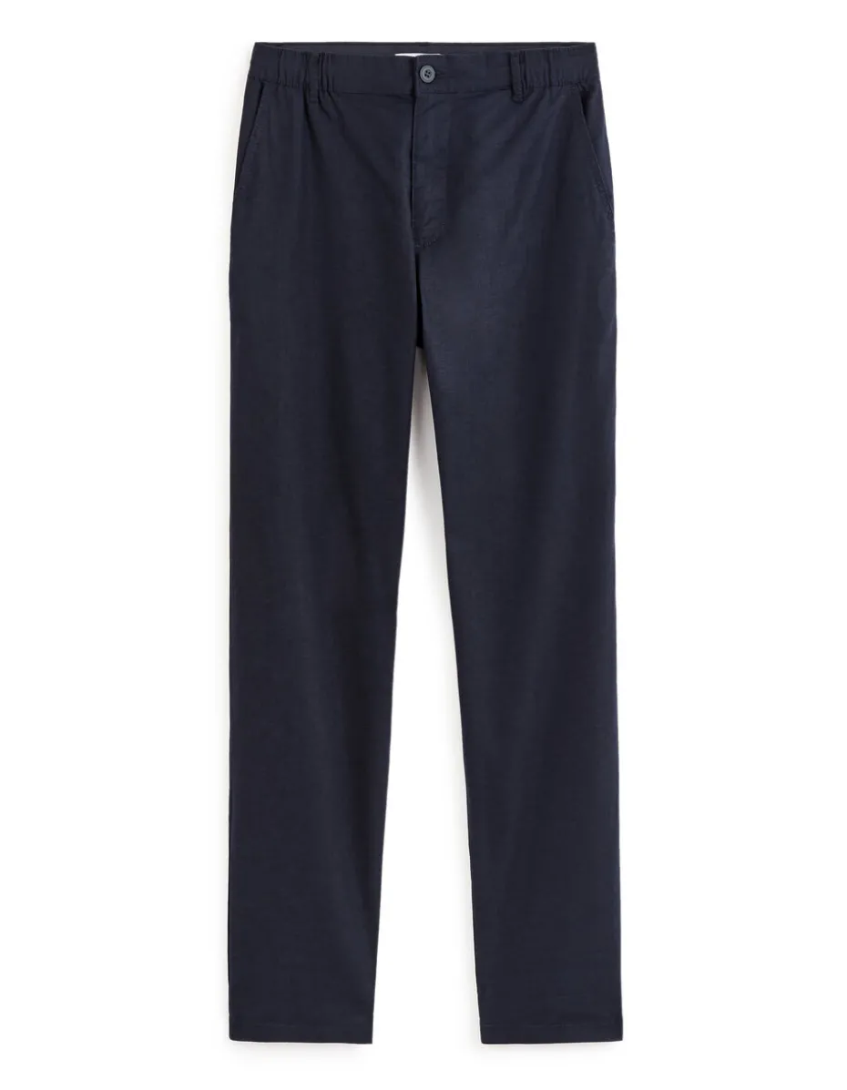 Rechte broek van linnen en katoen - marineblauw