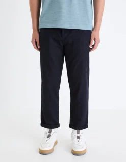 Rechte broek van linnen en katoen - marineblauw