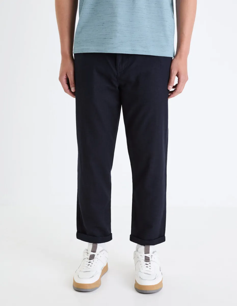 Rechte broek van linnen en katoen - marineblauw