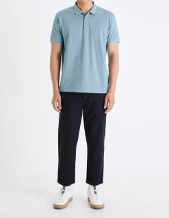 Rechte broek van linnen en katoen - marineblauw
