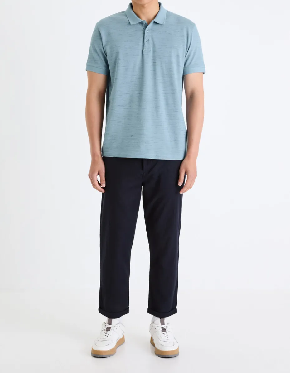 Rechte broek van linnen en katoen - marineblauw