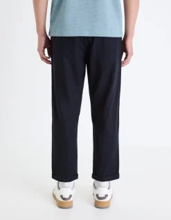 Rechte broek van linnen en katoen - marineblauw