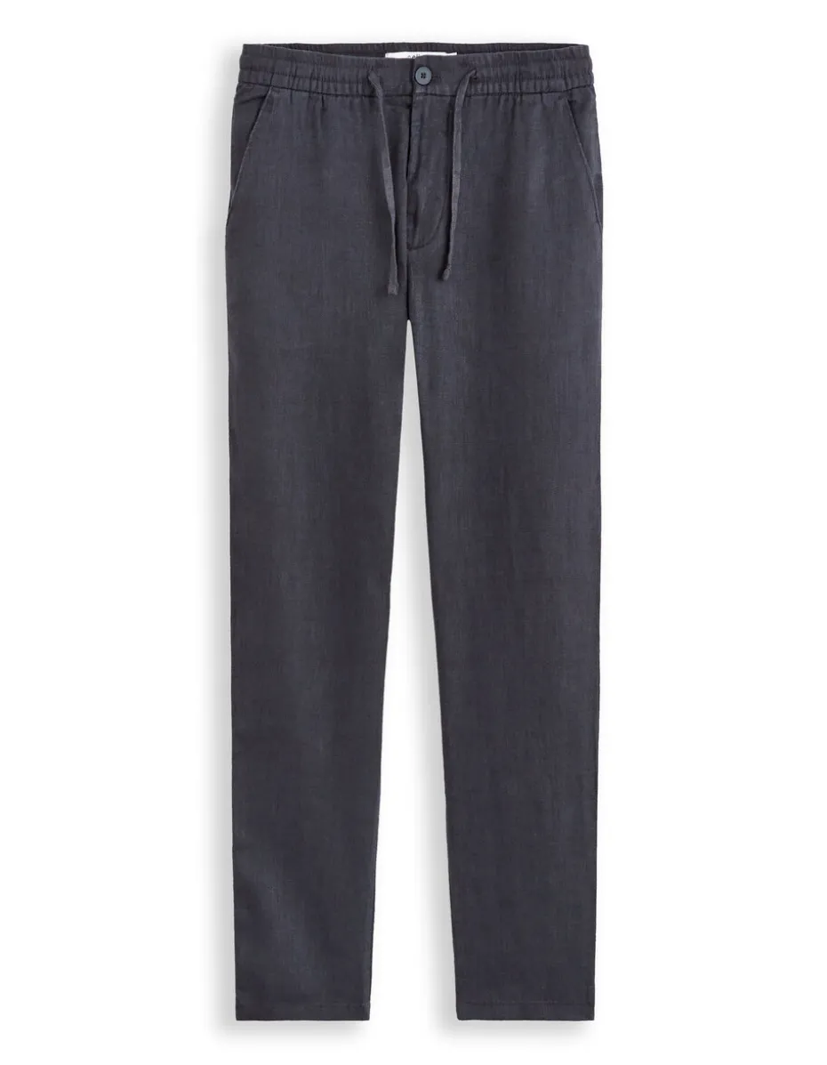 Rechte broek van linnenmix - marineblauw