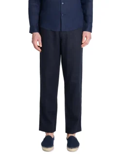 Rechte broek van linnenmix - marineblauw