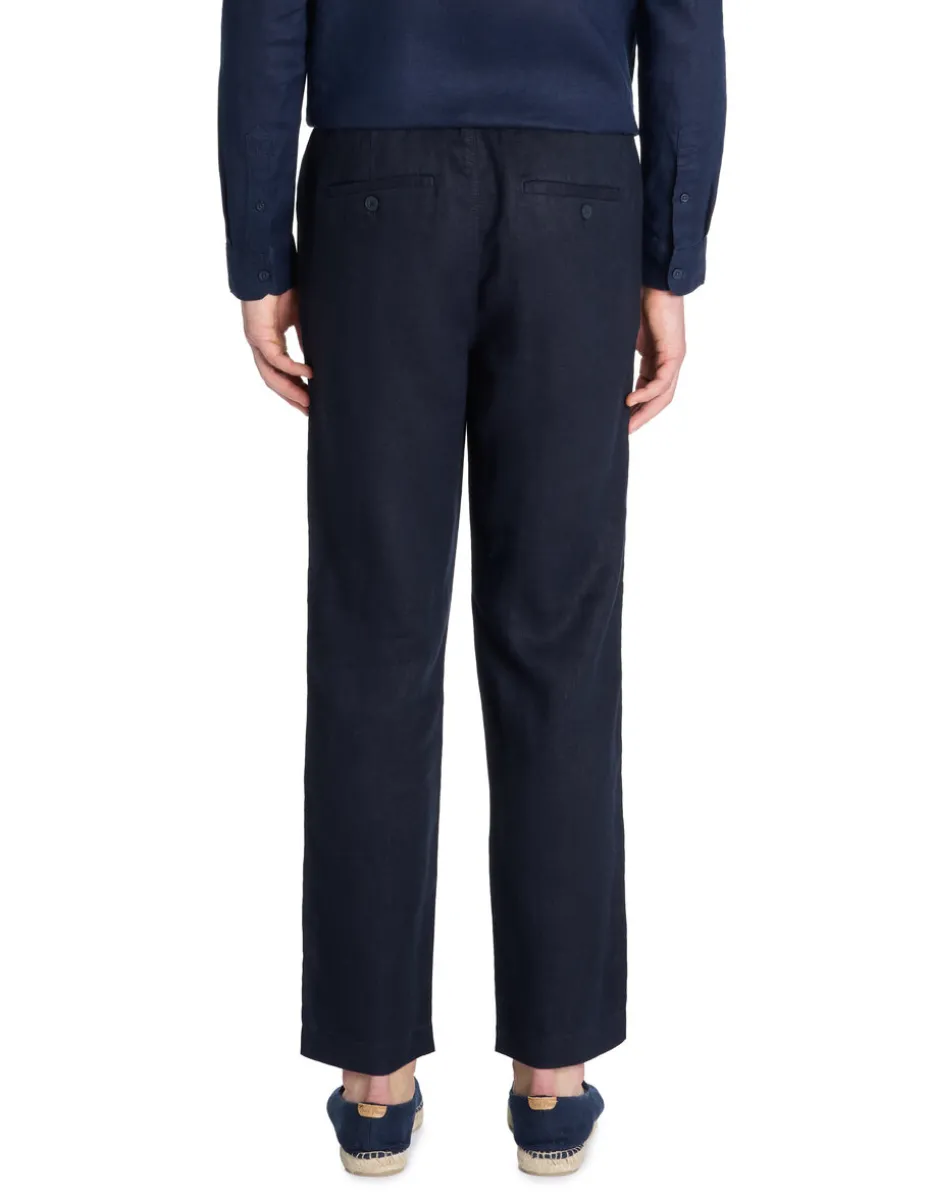 Rechte broek van linnenmix - marineblauw