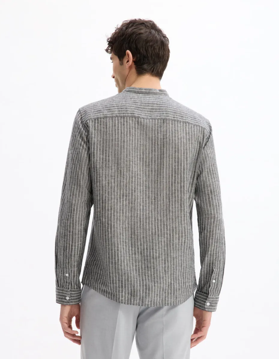 Regular casual shirt van gemengd katoen - zwart