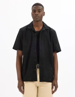 Regular fit bloes Broderie anglaise 100% katoen - zwart