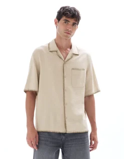Regular fit blouse in linnen en viscose - beige