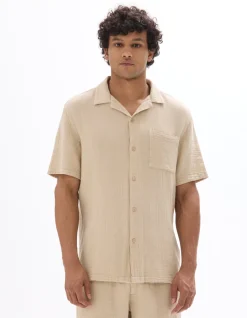Regular fit blouse van katoengauze - beige
