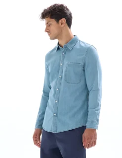 Regular fit denim hemd 100% katoen - blauw