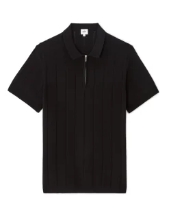 Regular fit Gebreide Ritskraagpolo - Zwart