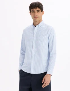 Regular fit gestreept Oxford katoenen overhemd - blauw