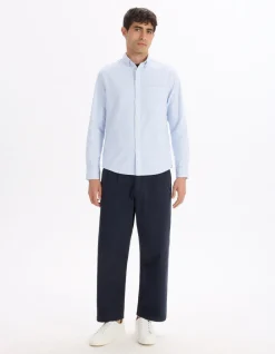 Regular fit gestreept Oxford katoenen overhemd - blauw