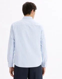 Regular fit gestreept Oxford katoenen overhemd - blauw