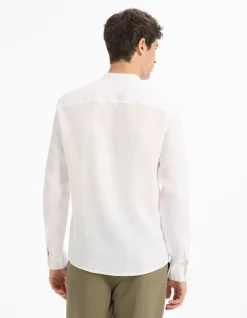 Regular fit hemd met mandarijnkraag, 100% linnen - wit