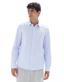 Regular fit hemd wafelstof 100% katoen - blauw