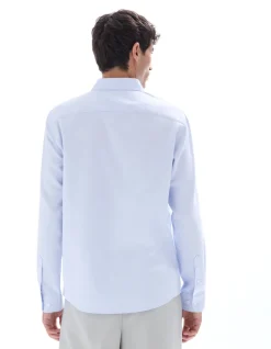 Regular fit hemd wafelstof 100% katoen - blauw