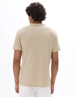 Regular Fit Henley T-shirt - Gewafeld - 100% Katoen - Sand
