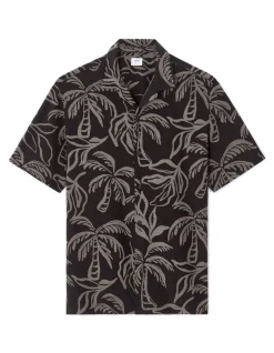 Regular fit kortemouwenhemd met palmboomprint - zwart