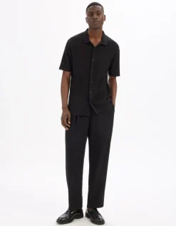 Regular fit opengewerkt gebreid shirt - Zwart