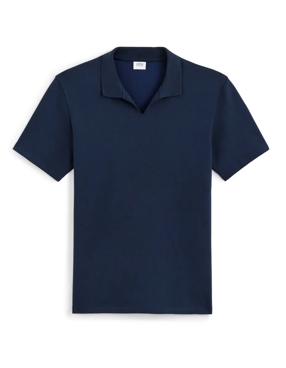 Regular fit polo met Cubaanse kraag in gemengd katoen - marine