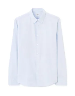 Regular fit satijnen effect shirt 100% katoen - blauw
