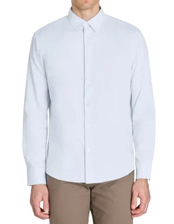 Regular fit satijnen effect shirt 100% katoen - blauw