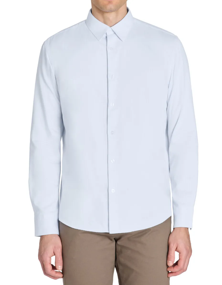 Regular fit satijnen effect shirt 100% katoen - blauw