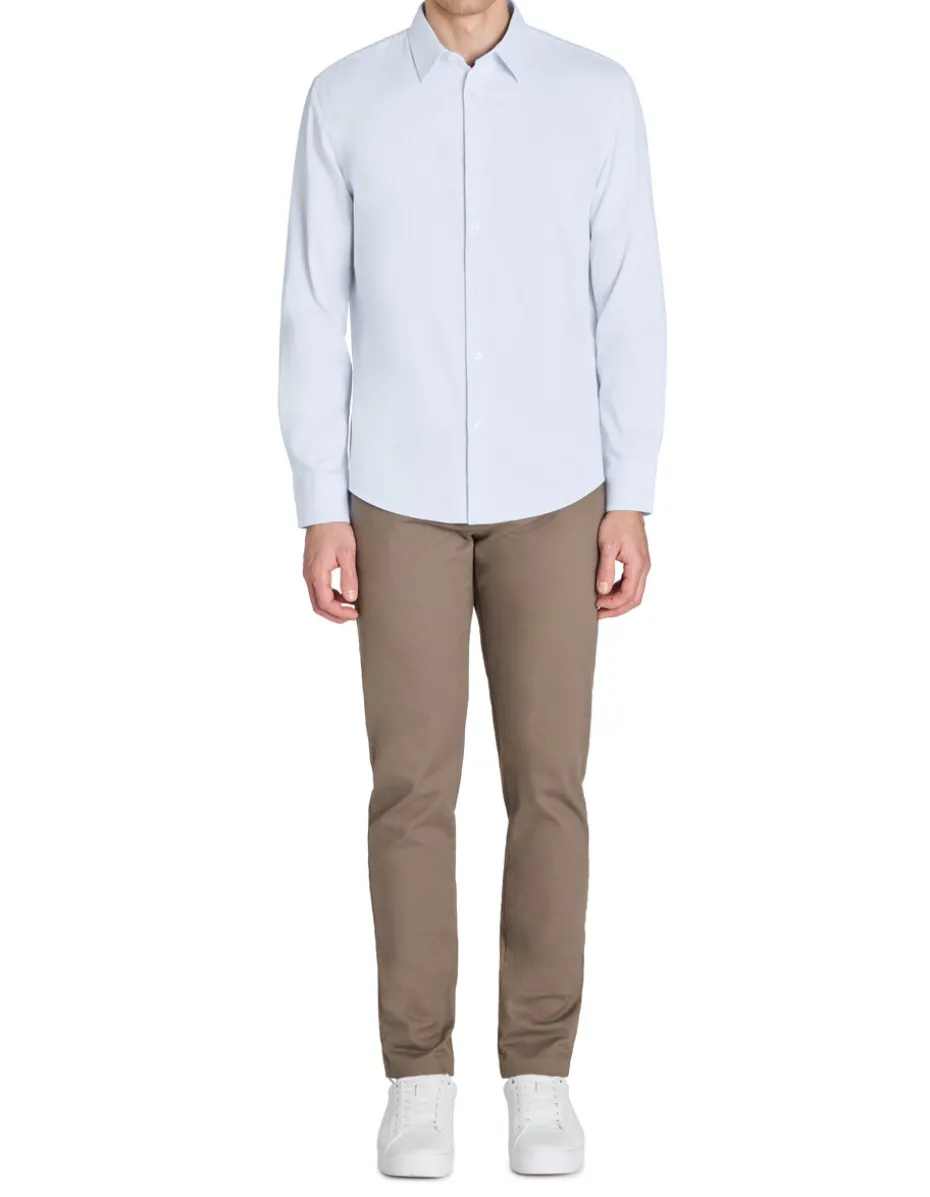 Regular fit satijnen effect shirt 100% katoen - blauw