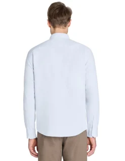 Regular fit satijnen effect shirt 100% katoen - blauw