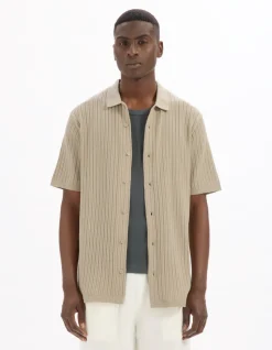 Regular fit shirt in opengewerkt breisel - beige