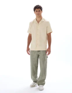 Regular fit shirt met korte mouwen van 100% slub katoen - beige
