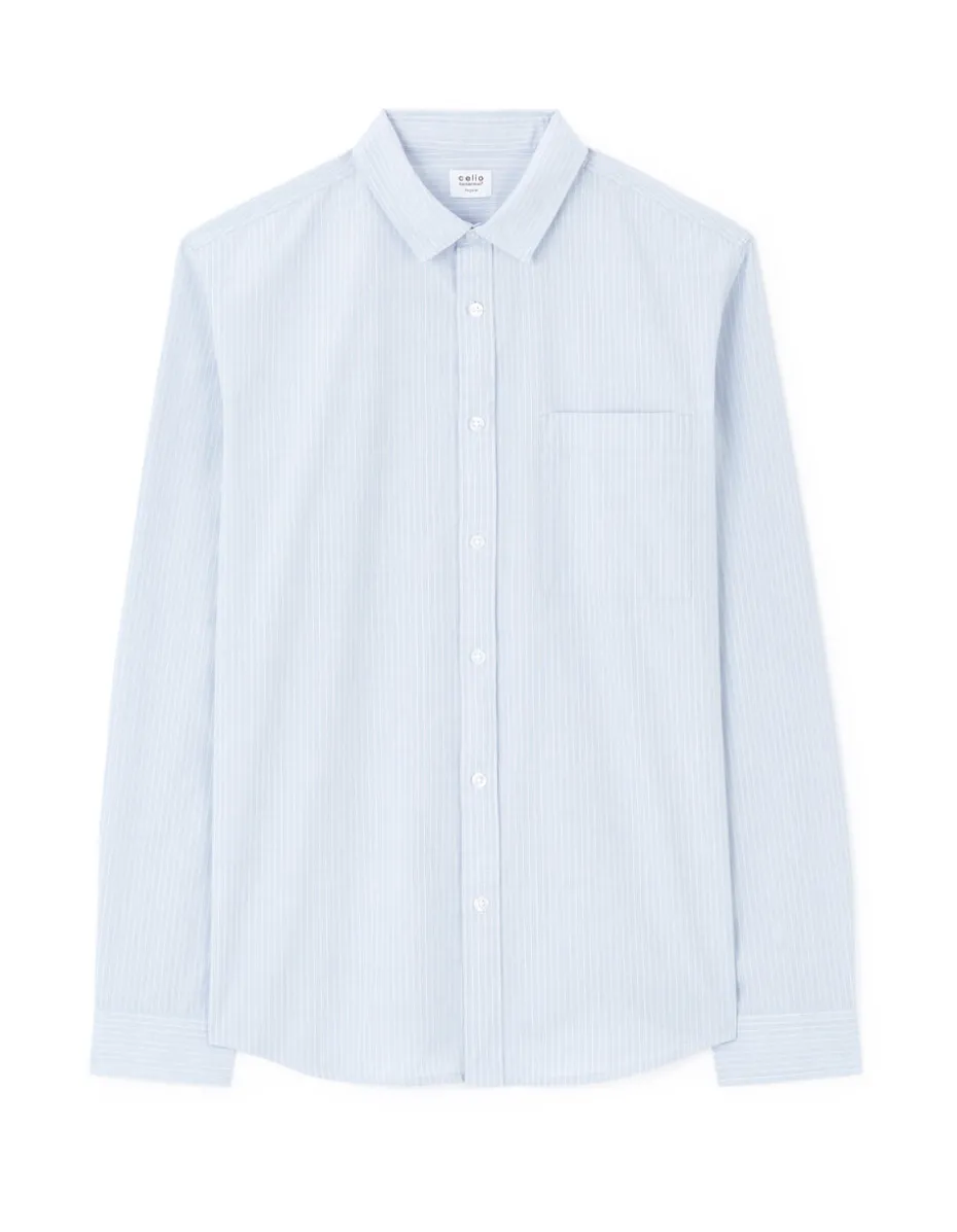 Regular gestreepte shirt 100% katoen - blauw