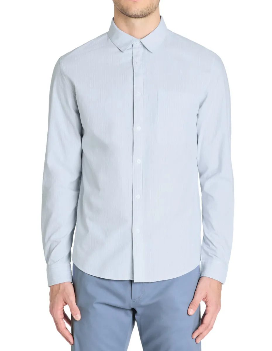 Regular gestreepte shirt 100% katoen - blauw