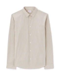 Regular gestreepte shirt 100% katoen - beige